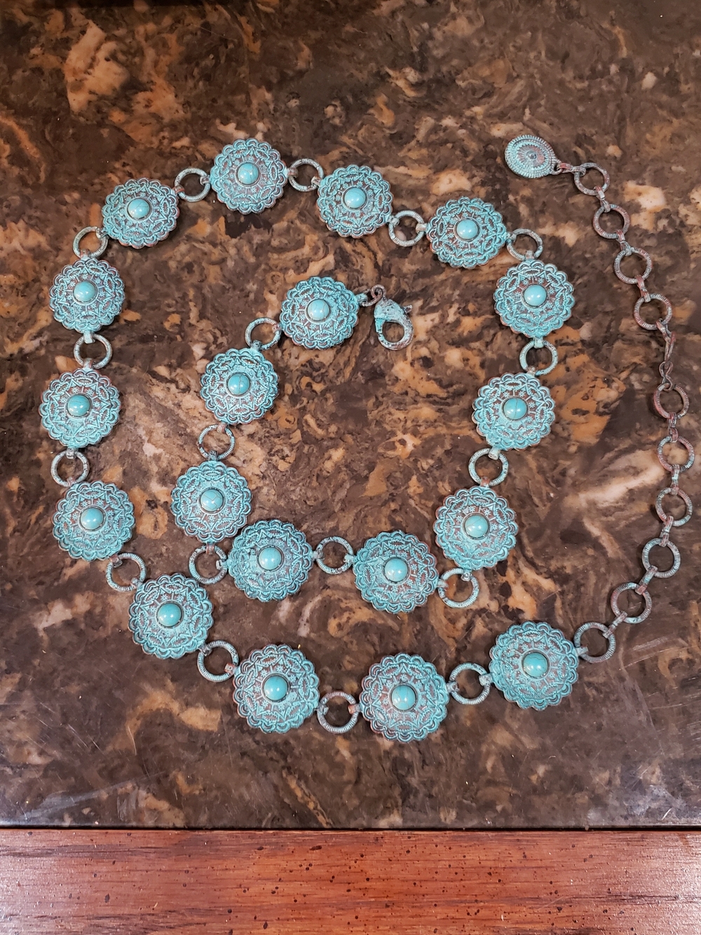 Turquoise Tone Floral Medallion Belt